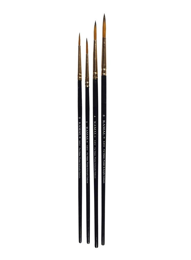 Kamal Wood Round Golden Black Synthetic Hair Taklon Paint Brushes for Oil, Nail, Artist Acrylic Painting - Set of 4 - Image 1